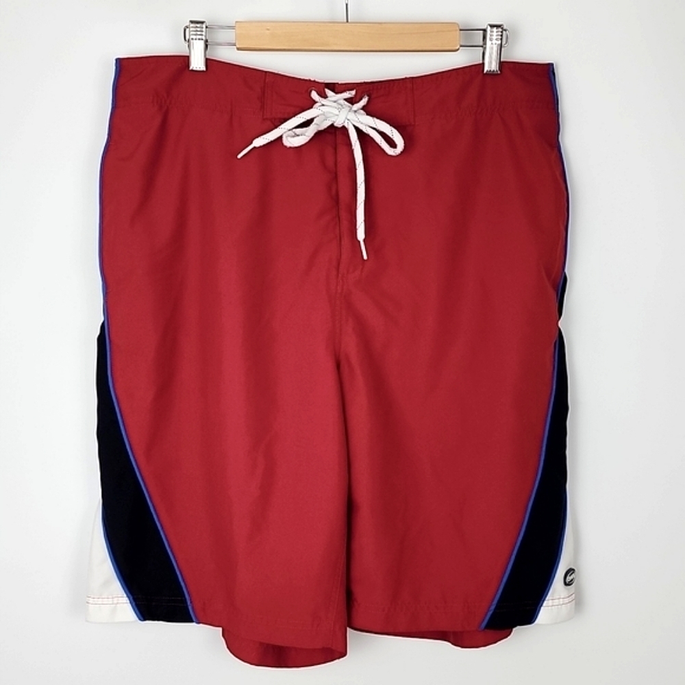 Chaps Men's Board Red Swim Shorts Trunks Key Pocket 36